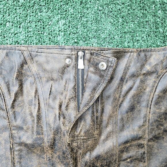 Forever 21 Size LARGE Dark Brown Faux Leather Mini Skirt High Waist Front Zip - Picture 3 of 7